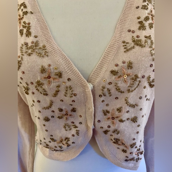 Sundance NWT pink and beaded cotton/cashmere cardigan size small - Picture 2 of 9